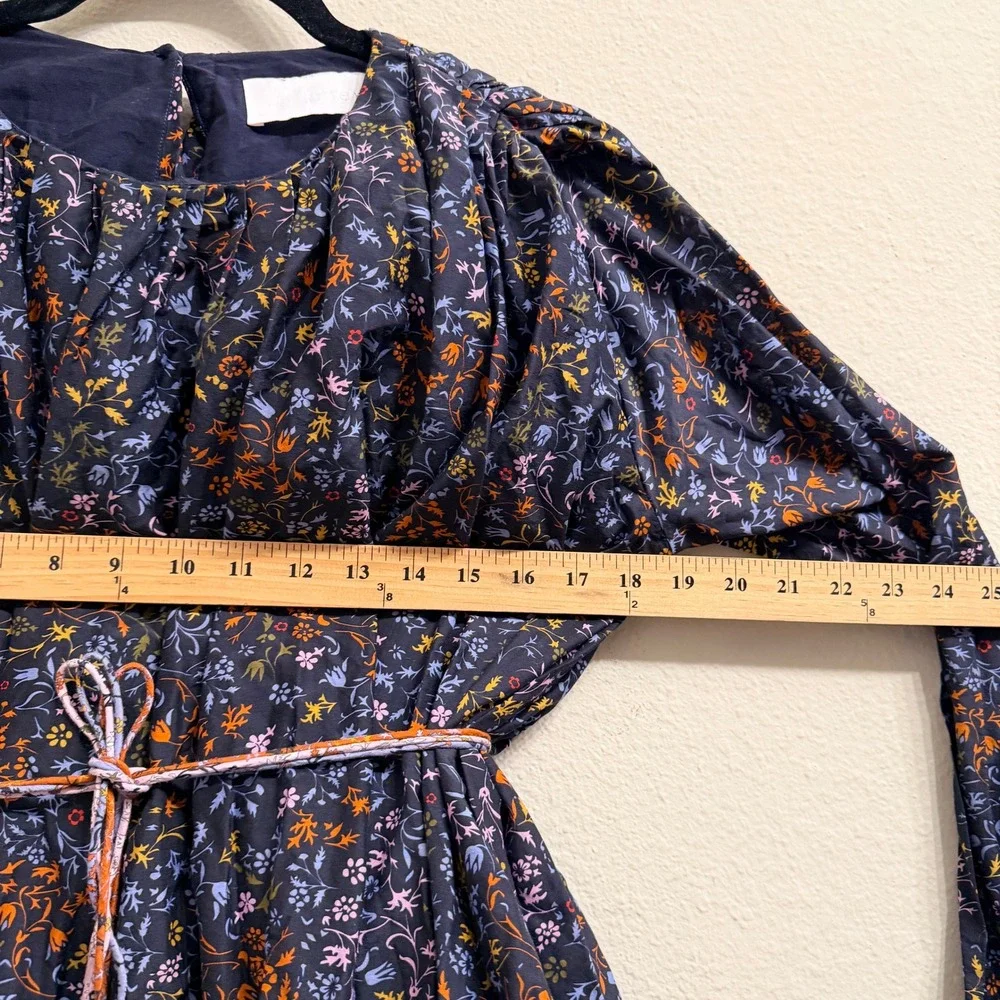 Elliette Tate Floral Silk‎ Mini Dress Womens 4 Navy Blue Rope Belted Bloomcore